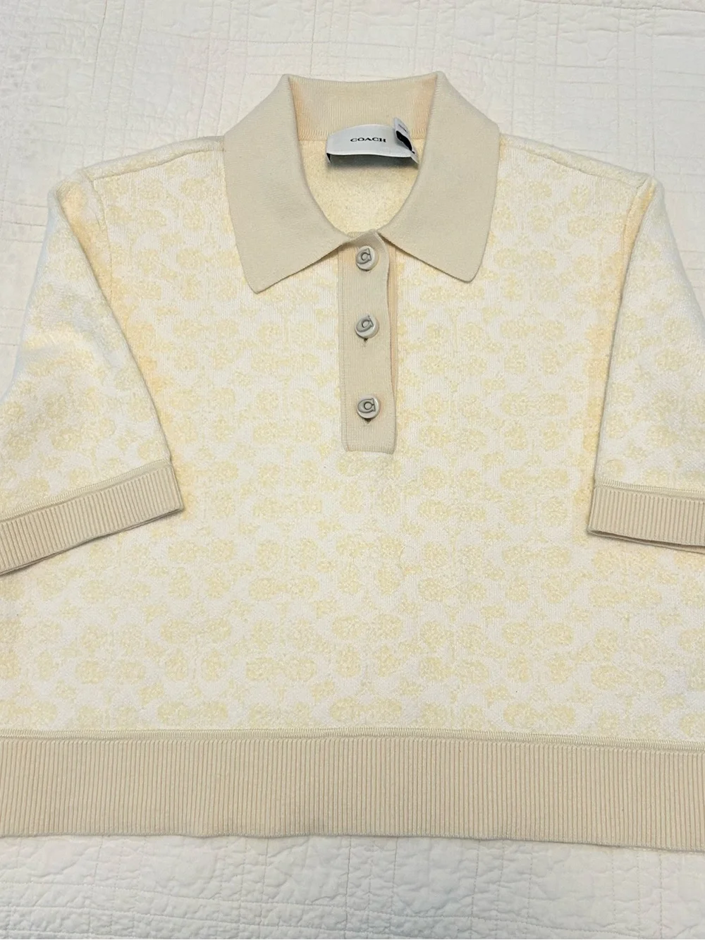 NWOT Coach Sporty Cropped Polo in Soft Cream Cotton Blend Jacquard.